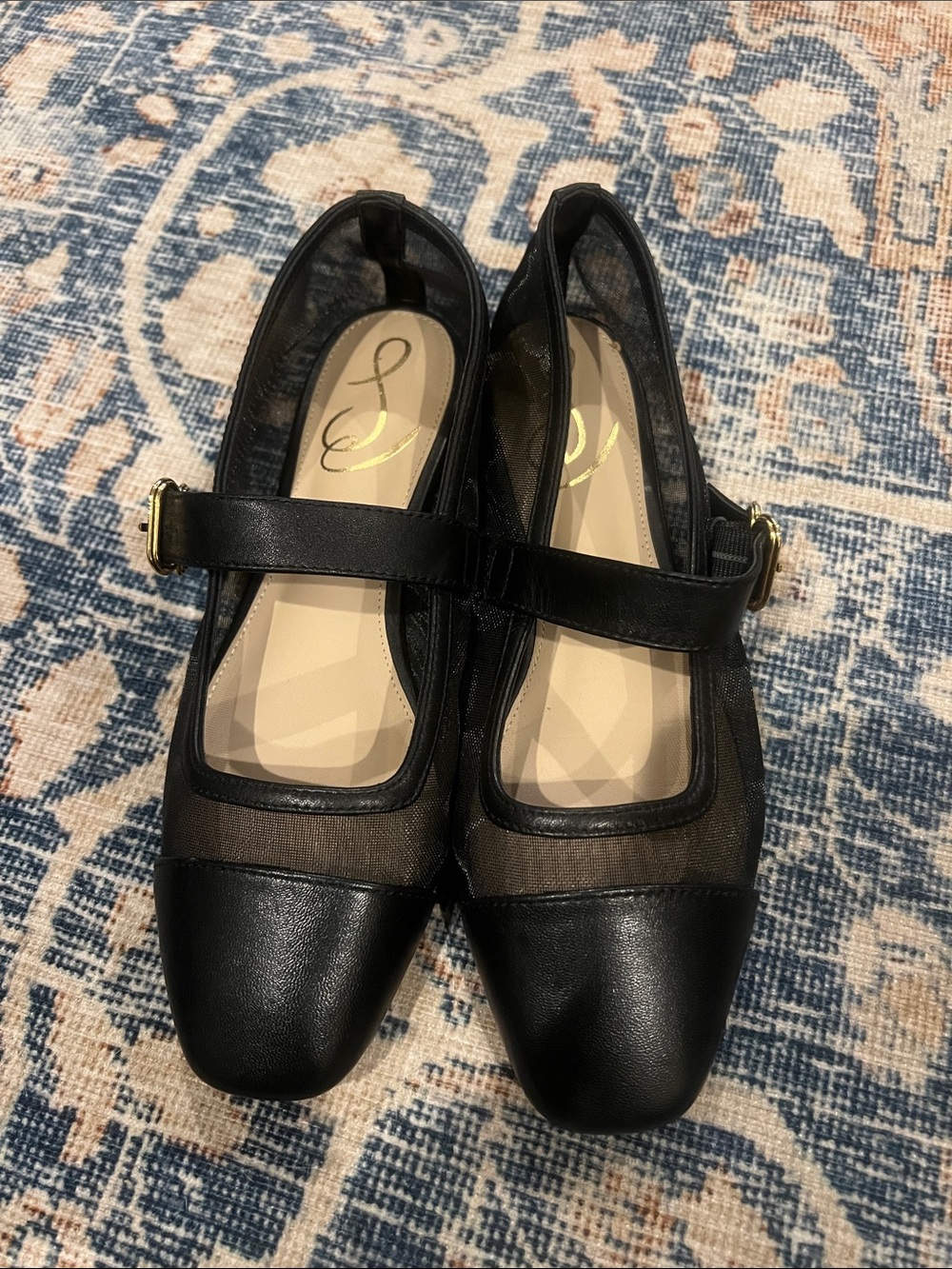 Sam Edelman Black Mesh Mary Jane Flats with Strap size 7